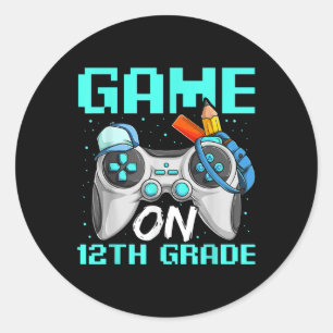 Game On Twelfth Grade Shirts, Funny Gamer Boy Back Classic Round Sticker