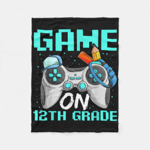 Game On Twelfth Grade Shirts, Funny Gamer Boy Back Fleece Blanket