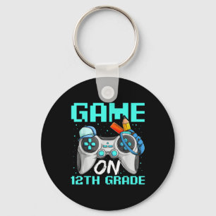 Game On Twelfth Grade Shirts, Funny Gamer Boy Back Keychain