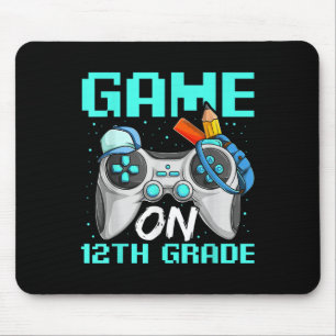 Game On Twelfth Grade Shirts, Funny Gamer Boy Back Mouse Pad