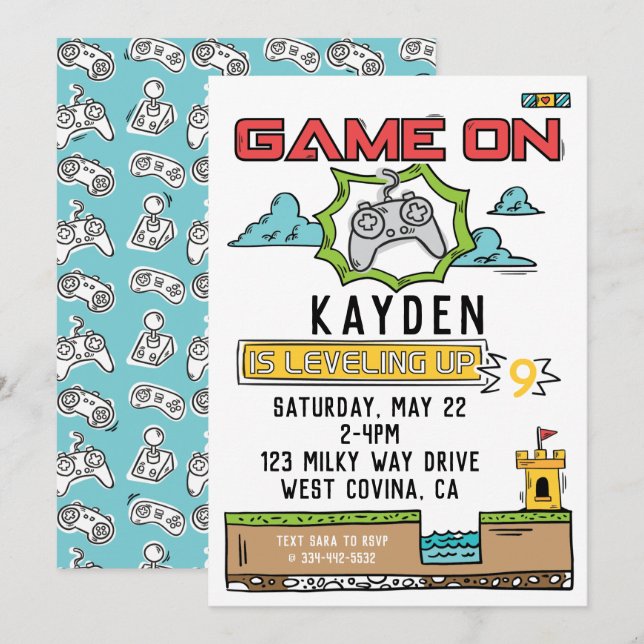 Game On Video Game Birthday Invitation (Front/Back)