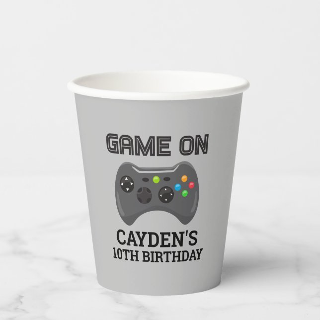 Game On Video Game controller birthday Paper Cups (Front)