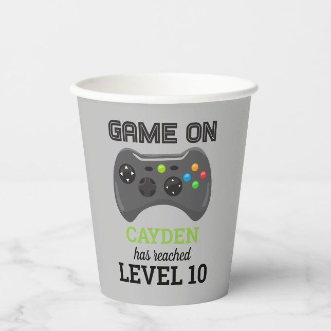 Game On Video Game Level Up birthday Paper Cups (Front)