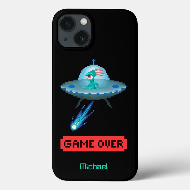 'Game Over' Alien Flying UFO Spaceship, Pixel Art Case-Mate iPhone Case (Back)