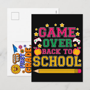 Game Over Back To School Fun Apparel Design Holiday Postcard