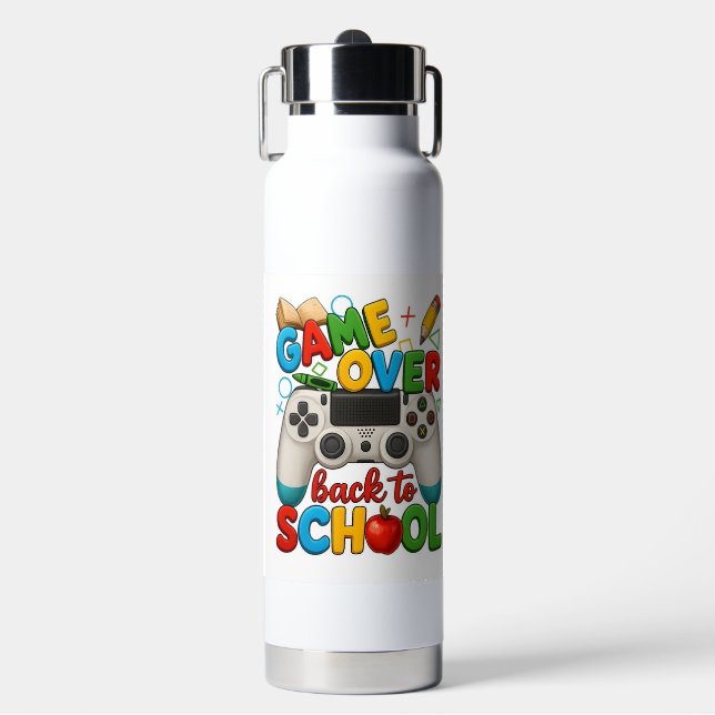Game Over Back to School Funny Gamer Water Bottle  (Front)