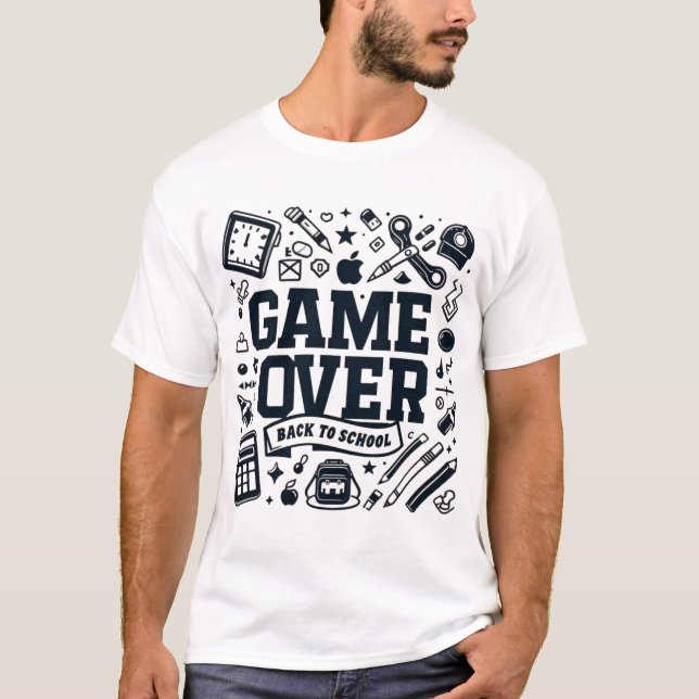 Game Over, Back to School: Monochrome Essentials T-Shirt (Front)