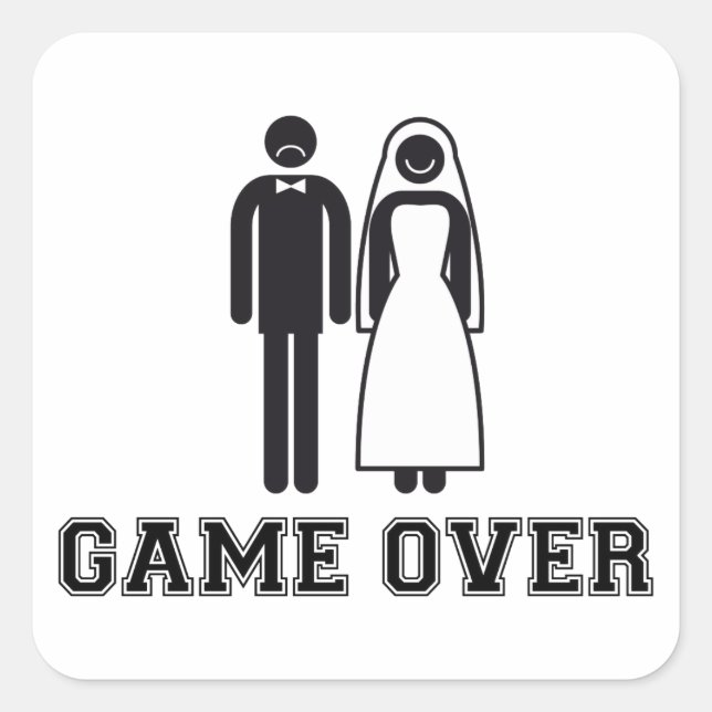 Game over, bride and groom, wedding couple square sticker (Front)
