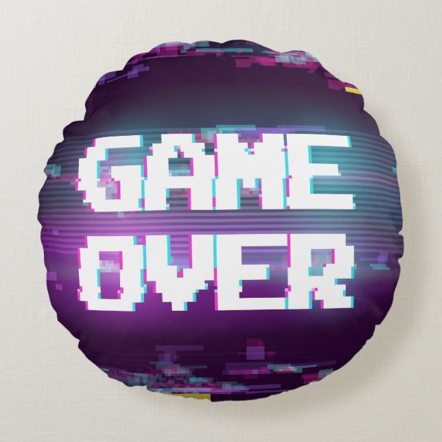 Game over concept, glitch effect. round pillow (Front)