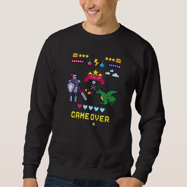 Game Over & Enjoy Retro Fighting Pixel Games Graph Sweatshirt (Front)