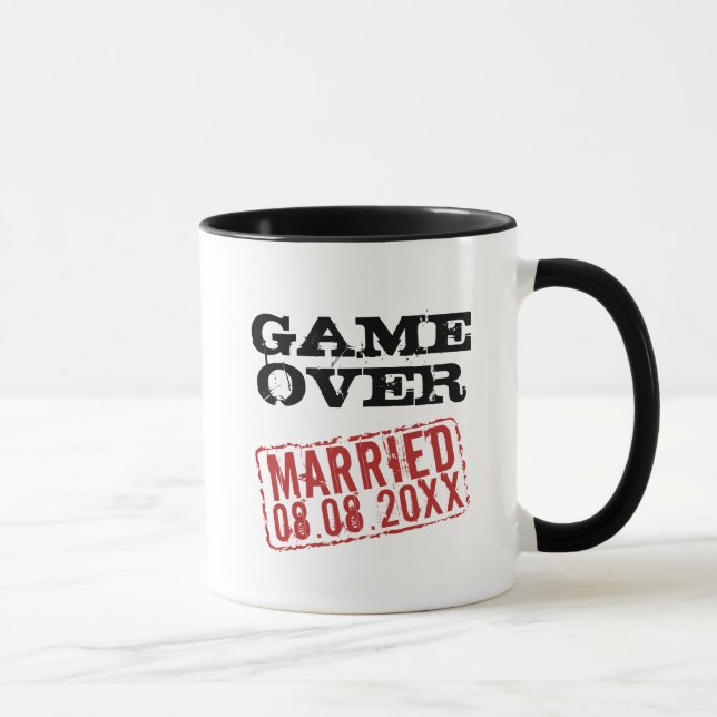 Game Over funny coffee mug with wedding date stamp (Right)