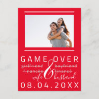 Game Over Funny Save The Date Photo red White