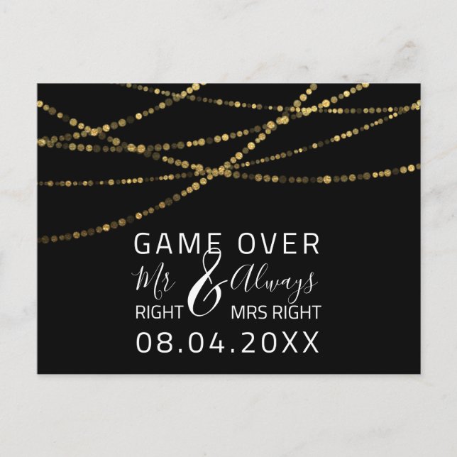Game Over Funny Save The Date Wedding Gold Postcard (Front)