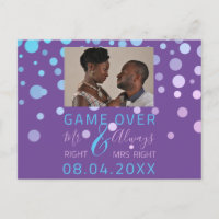 Game Over Funny Save The Date Wedding Purple Photo