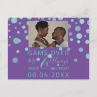 Game Over Funny Save The Date Wedding Purple Photo