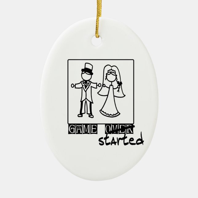 game over game started wedding t-shirt ceramic ornament (Front)