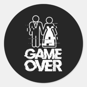 Game Over Glitch Bride Groom Funny Wedding Classic Round Sticker
