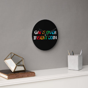 Game Over Insert Coin Round Clock