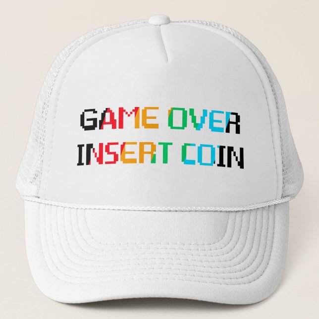 Game Over Insert Coin Trucker Hat (Front)