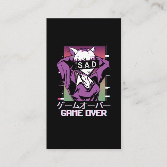 Game Over Japan Aesthetic Sad Anime Vaporwave Business Card (Front)
