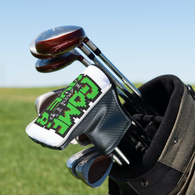 Game Over, Level Up: Pixelated Retro Game World Golf Head Cover (In Situ)