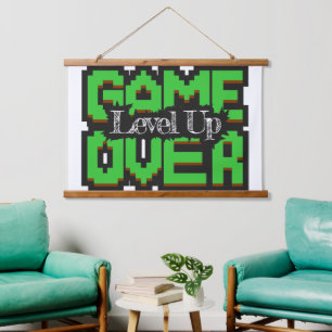 Game Over, Level Up: Pixelated Retro Game World Hanging Tapestry