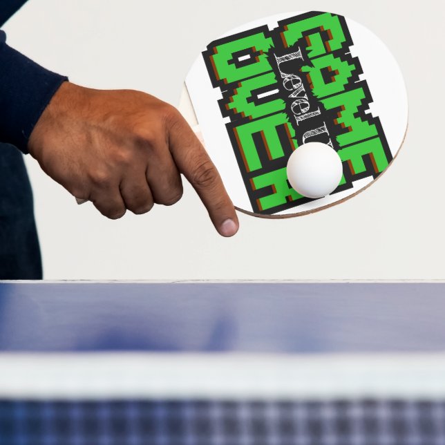 Game Over, Level Up: Pixelated Retro Game World Ping Pong Paddle (Insitu)