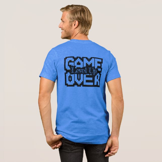 Game Over, Level Up: Pixelated Retro Game World Tri-Blend Shirt (Back Full)