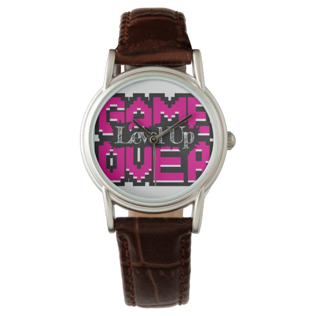 Game Over, Level Up: Pixelated Retro Game World Watch (Front)