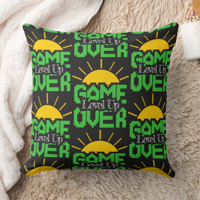 Game Over, Level Up: Retro Pixel Block Adventure Throw Pillow (Blanket)