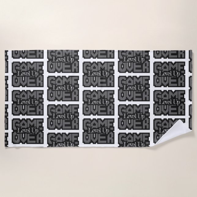 Game Over, Level Up: Retro Pixel Sandbox Adventure Beach Towel (Front)