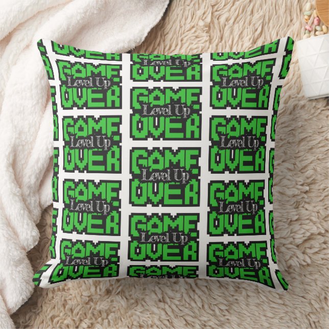 Game Over, Level Up: Retro Pixel Sandbox Adventure Throw Pillow (Blanket)