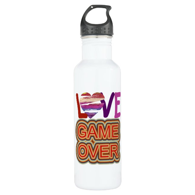 Game Over Love and Heart 710 Ml Water Bottle (Front)