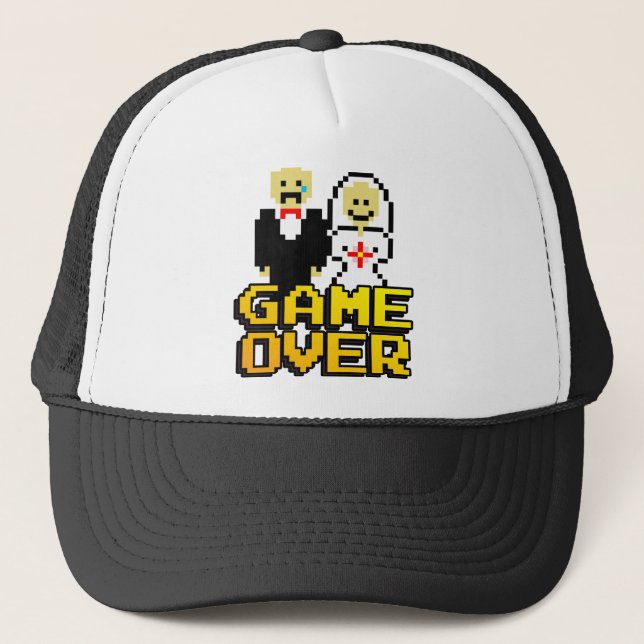 Game over marriage (8-bit) trucker hat (Front)