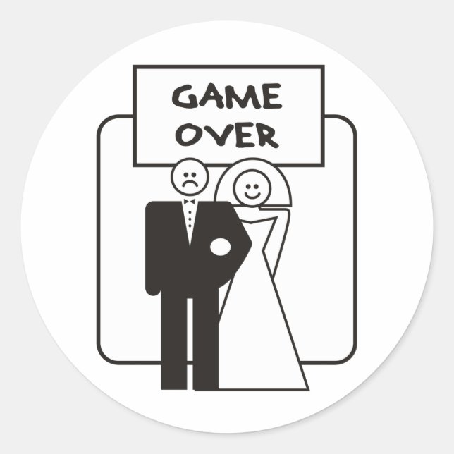 Game Over Marriage Classic Round Sticker (Front)
