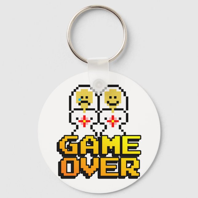 Game Over Marriage (Lesbian, 8-bit) Keychain (Front)