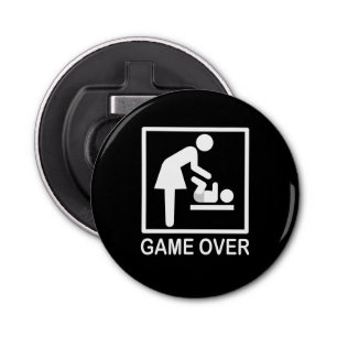 Game Over Mom Funny Black and White Pictogram Bottle Opener
