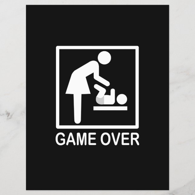 Game Over Mom Funny Black and White Pictogram Flyer (Front)
