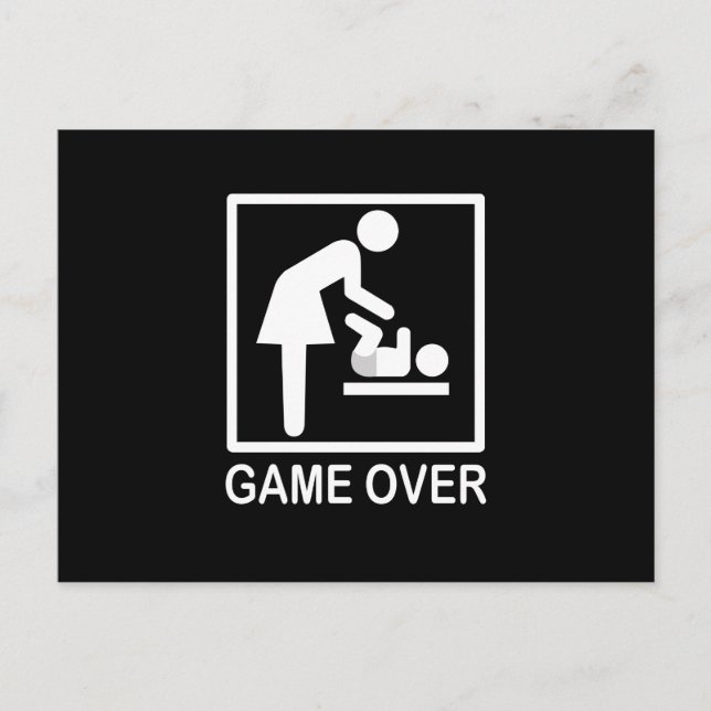 Game Over Mom Funny Black and White Pictogram Postcard (Front)