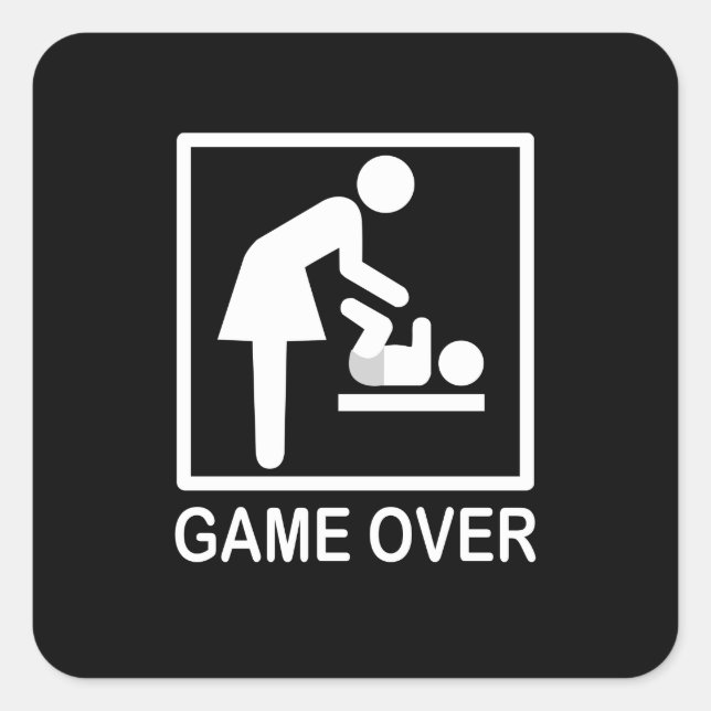 Game Over Mom Funny Black and White Pictogram Square Sticker (Front)