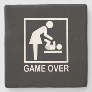 Game Over Mom Funny Black and White Pictogram Stone Coaster