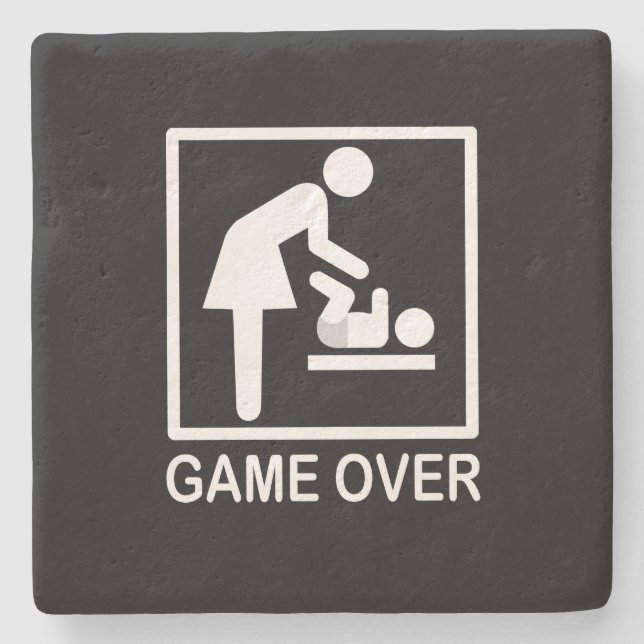 Game Over Mom Funny Black and White Pictogram Stone Coaster (Front)