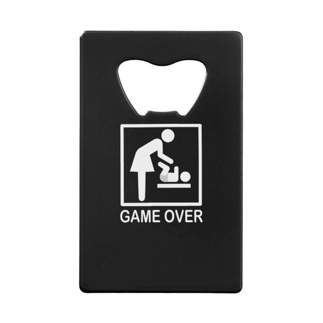 Game Over Mom Funny Black and White Pictogram Wallet Bottle Opener (Front)