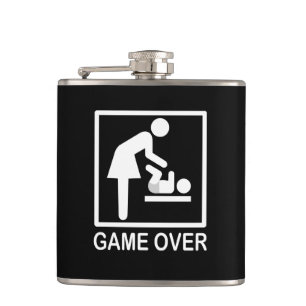 Game Over Mom Funny Signage Pictogram Hip Flask