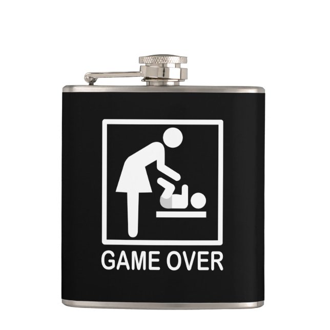 Game Over Mom Funny Signage Pictogram Hip Flask (Front)