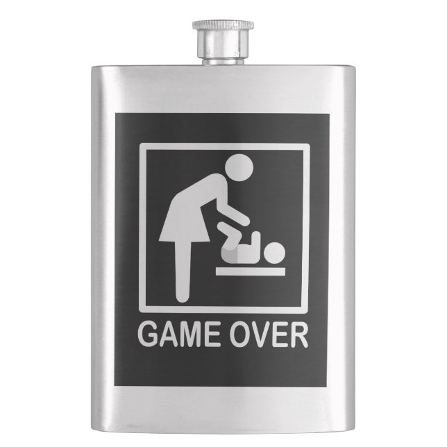 Game Over Mom Funny Signage Pictogram Hip Flask (Front)