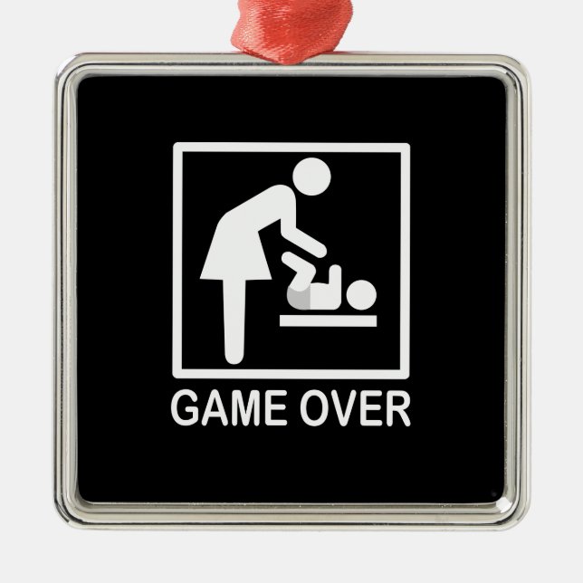 Game Over Mom Funny Signage Pictogram Metal Ornament (Front)