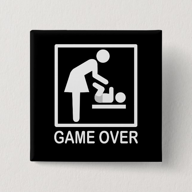 Game Over Mom Humourous Pictogram 2 Inch Square Button (Front)