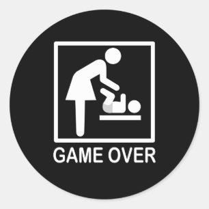 Game Over Mom Humourous Pictogram Classic Round Sticker