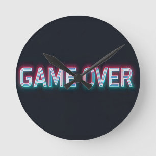 Game Over Neon Sign   Retro Glowing Arcade Design  Round Clock